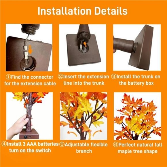 2 Pack Lighted Fall Maple Tree for Fall Decorations,USB & Battery Operated - Picture 5 of 7